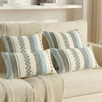 FUTEI Grey Decorative Throw Pillow Covers 12x20 Inch Set of 2, Soft Tufted Striped Textured Accent Pillow Case,Boho Pillows for Couch Decor