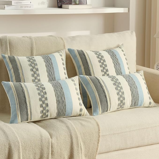 FUTEI Grey Decorative Throw Pillow Covers 20x20 Inch Set of 2, Soft Tufted Striped Textured Accent Cushion Case,Boho Pillows for Couch Decor