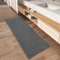 Upgraded Waffle Runner Rug, Super Absorbent Non Slip Bath Mats for Bathroom Floor, Washable Bathroom Runner Rug with Tassels, Ideal for Hallway Bedroom Laundry Room, Dark Grey, 2'x 6'(24" x 72")