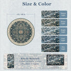 Round Rugs 4ft for Entryway, Low Pile Thin Washable Non Slip Small Circle Rug for Kitchen Dining Room, Tranditional Medallion Round Carpet for Bedroom Living Room, Deep Blue/Multi