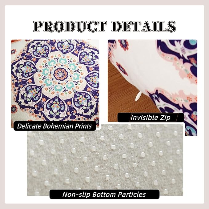 Unstuffed Pouf Cover Ottoman Footrest Bohemian Chenille Foot Stool Floor Bean Bag 18x18x18 Inches for Living Room Bedroom Home Decor (Blue, Cube)