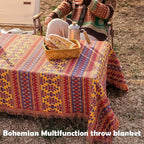 Boho Throw Blanket for Couch Chair, 100% Thick Cotton Southwest Aztec Single Seater Sofa Cover Throw - Reversible Hippie Decor Bohemian Blanket for Bed Tapestry Outdoor Camping. 51″×71″