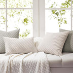 Softalker Throw Pillow Covers 18x18 Inch, Set of 2, Soft Corduroy Boho Stripe Decorative Pillow Cover, Couch Fluffy Pillow Cover for Farmhouse Home Decor Bed Living Room, Beige