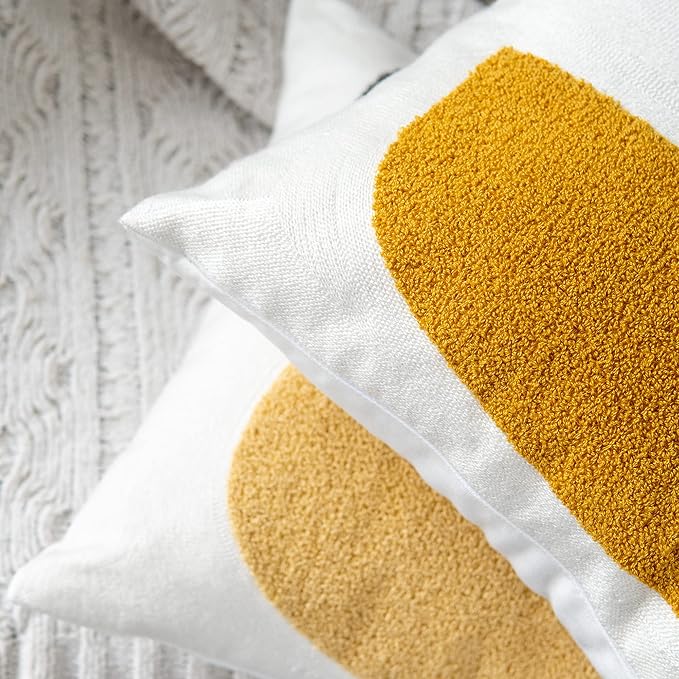 Square Bohemian Decorative Pillow Cover, Abstract Cotton Hand Woven Throw Pillowcase for Boho Bedroom Living Room, Modern Decor Home Cushion Sham 18x18, 1PC(Black Mustard)