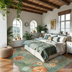 Lahome Floral Washable 6x9 Area Rugs, Soft Bedroom Rug for Living Room Ultra-Thin Non Slip Dining Room Rug, Stain Resistant Boho Green Rugs Throw Carpet for Office Flore (6'x9',Green)
