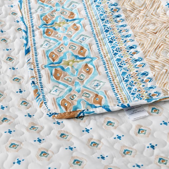 Boho Style Queen Quilt Set Reversible Bohemian Paisley Teal Quilt Beddding Set, Soft and Lightweight Bedspread for All Season, Full Size Bed Coverlet with 2 Matching Pillow Shams (3 Pieces)