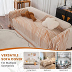 VClife Couch Cover Soft Chenille Sofa Cover Modern Minimalist Creamy Beige Couch Cover with Abstract Terracotta Line - Washable Non Slip Sofa Slipcover Reverse 2-Seaters Sofa Protector