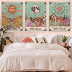 Aipon Tarot Tapestry Cute Tarot Card Tapestries 3 Pack Sun Moon Star Green Floral Flower Small Aesthetic Tapestry Wall Hanging for Bedroom Living Room Dorm (15'' × 20'')