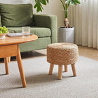 YMYNY Foot Stool Natural Seagrass Hand Weave, 12.6" Small Ottoman, Round Footrest for Living Room, Bedroom, Entryway, Change Shoes Stool, Non-Skid Wood Legs, Boho, Natural, UHBD027N