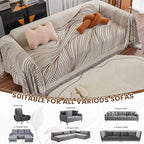 VClife Large Sofa Cover Chenille Couch Cover for 2 Cushion Couch Sofa, Modern Beige Chocolate Striped Couch Covers for Kids Washable Sectional Sofa Protector with Tassel 71"X118"