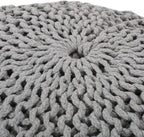 Handcrafted Knitted Cotton Round Pouf - 20x20, Modern Design, Soft and Comfortable, No Assembly, Home Decor, Knit Ottoman, Boho Floor Pouf for Living (Gray)