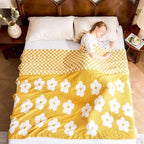 Checkered Throw Blanket, Yellow Flower Blanket for Couch, 60"x80" Soft Plaid Knit Blanket for Home Decor, Reversible Checkerered Blankets for Sofa, Chair, Bed