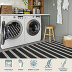 Lahome Elance Striped Easy Jute Outdoor Rug 8x10, Washable Living Room Patio Rug Black Indoor Outdoor Carpet, Farmhouse Geometric Non Slip Non Shedding Carpet for Office Backyard Dining Room