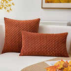 Kevin Textile Fall 14x20 Inch Pillow Cover 1 Pack Boho Decorative Soft Striped Corduroy Lumbar Farmhouse Solid Color Accent Rectangle Cushion Case for Living Room Couch Sofa Bed, Rust