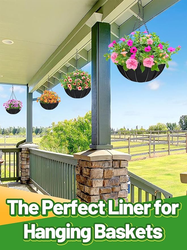 4pcs 12in Thick Felt Hanging Basket Liners - Heavy-Duty 400GSM Non-Woven Fabric Round Planter Liner for Garden Wall Flower Hanging Baskets, Replacement for Coco Fiber Liner