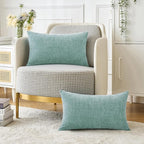 MIULEE Pack of 2 Couch Throw Pillow Covers 12x20 Inch Soft Aqua Green Chenille Lumbar Pillow Covers for Sofa Living Room Spring Home Decor Couch Solid Dyed Cases