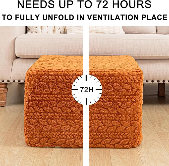 20x20x14 Inches Fluffy Square Pouf Ottoman - Plush Furry Boneless Ottoman Foot Rest Stool with High-Density Foam, Versatile Floor Seating for Living Room (Burnt Orange)