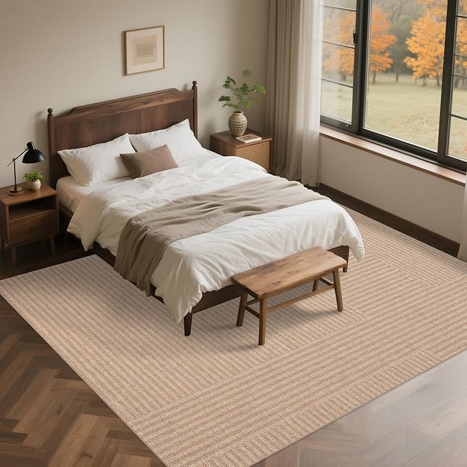 Easy Jute Rug 8x10: Indoor Outdoor Natural Boho Area Rugs for Living Room Patio Washable - Farmhouse Neutral Contemporary Large Carpet for Bedroom Dining Room Backyard Office Non Slip
