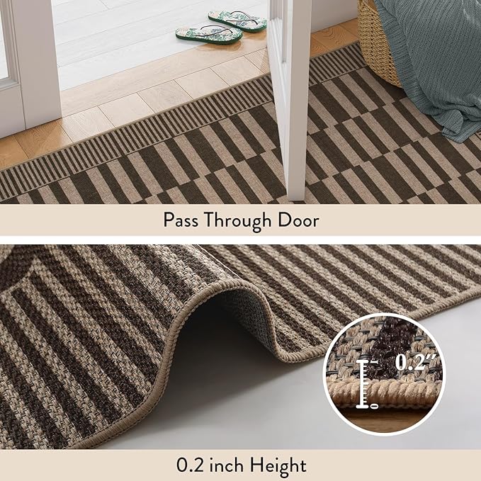 Beevia Striped 8x10 Neutral Jute Rug, Washable Modern Outdoor Rugs for Patio, Farmhouse Decor Non-Slip Large Carpet for Living Room Deck Backyard (Nature, 8x10ft)