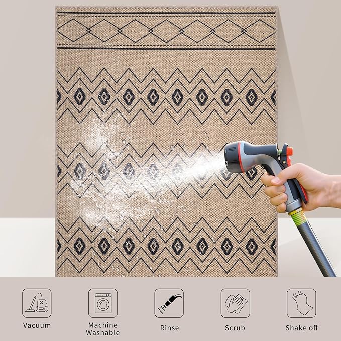 Tangsoo Modern Boho Easy Jute Rug 4x6,Non-Slip Ultra Thin Washable Rug for Patio Farmhouse Non Shedding Indoor Door Mat for Porch Patio Bedroom Living Room
