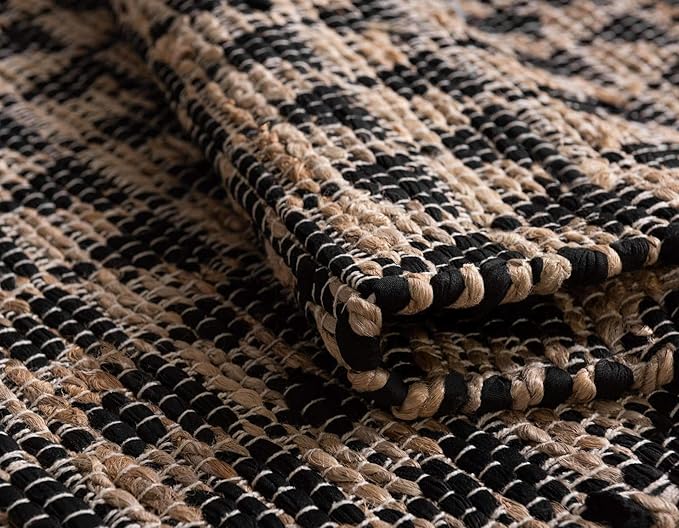 Unique Loom Chindi Jute Collection Area Rug (9' x 12' 2" Rectangle, Black/ Natural)