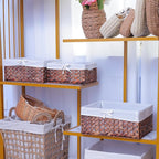 Rectangular Woven Seagrass Storage Bins with Handle,Kingwillow. (water hyacinth, Medium)