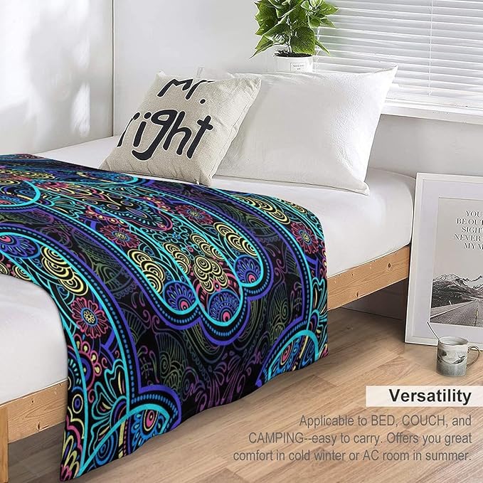 Boho Mandala Throw Blanket Colorful Hand Bohemian Blanket for Sofa Bed Couch Chair Or Dorm 60"x80"