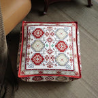 Unstuffed Pouf Cover Ottoman Footrest Bohemian Chenille Foot Stool Floor Bean Bag 20x20x8 Inches for Living Room Bedroom Home Decor (Red, Square)