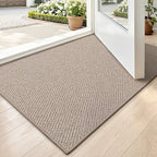 LUMI Ultra Thin Indoor Door Mat for Entrance 17"x30", Non Slip Entryway Mat, Low Profile Doormat, Unique Herringbone Design Carpet for Inside, Patio, Porch, Dark Beige