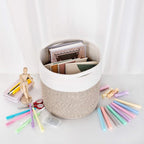 MINTWOOD Design 11 x 11 Inches Cotton Rope Basket for Flower Pot and Indoor Floor Planters, Decorative Round Woven Plant Pot Basket, Planter Covers, Small Dog Toy Storage Baskets, Light Brown