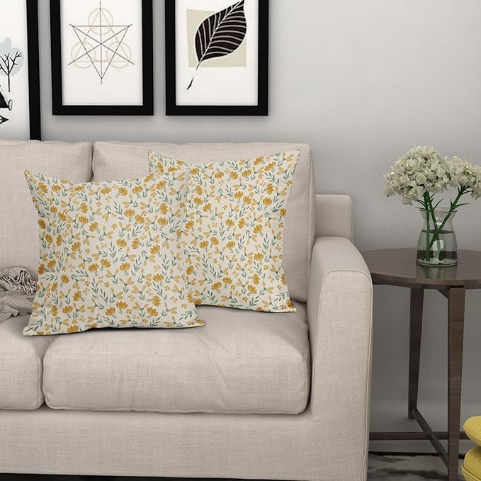 Green Yellow Floral Pillow Covers 24x24 Set of 2 Vintage Rustic Old Style Cute Small Flower Print Decorative Outdoor Pillowcases Farmhouse Throw Cushion Case Decor for Couch Sofa Bed
