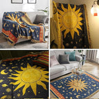 Hippie Throw Blanket Sun Moon Stars Boho Throw Blankets Celestial Tapestry Double-Sided Reversible Woven Cotton Home Decor Bedding Chair Couch Recliner Cover Oversized Tassels Astrology 70"x90"