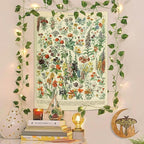 Vintage Flowers Tapestry 48”x36”, Long Vertical Wall Hanging Reference Illustrative Botanical Tapestries for Bedroom Aesthetic Floral Tapistry Botanical Plants Tapestry Wall Hanging Cute Bedroom Decor