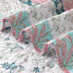 Boho Style King Quilt Set Pink Bohemian Floral Strip Quilt Beddding Set, Soft and Lightweight Bedspread for All Season, Oversize King Bed Coverlet with 2 Matching Pillow Shams (3 Pieces)