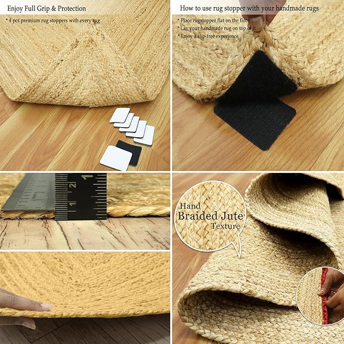 Heavy Material Hand Braided Jute Rug 4x15 Kilim Runner Natural Jute Beige Multi Hand Woven Rug Flatweave Runner Indoor Outdoor Rugs for Bedside Corridor Kitchen Balcony