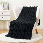 Battilo Black Throw Blanket for Couch, Cable Knit Blanket for Bed,Chair, Home Decor, Soft Cozy Woven Chenille Throw Blanket, Decorative Boho Throw Blanket, 51"x67"