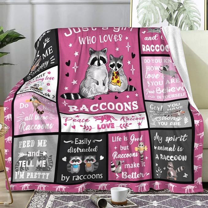 Raccoon Blanket Gifts for Women, Funny Stuffed Animal Throw Blanket, Best Birthday Gift for Kids Girls Adults 60"X50"