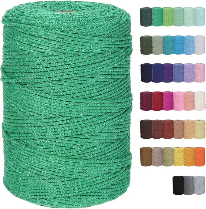 Cotton Macrame Cord 3mm 328yards Natural Colored Macrame Supplies, Soft Craft Cotton Rope for Plant Hanger Wall Hanger Dreamcatcher (Dark Green)