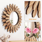 12 Inch Wall Mirror, Boho Wall Decor, Rustic Wood Mirror, Boho Mirror for Wall Art Bedroom Living Room Bathroom House Warming Gifts New Home(Carbonized Black)