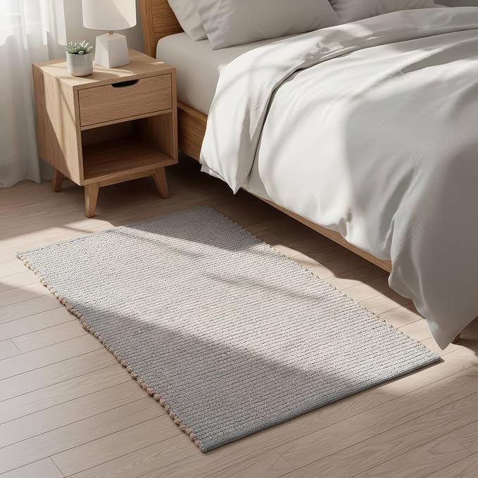 Light Gray 20"x30" Handwoven Jute Cotton Mat – Reversible Natural Fiber Rug for Entryway, Bathroom, or Kitchen