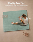 Blissful Diary Ultra Soft Baby Play Mat, 71x59 Extra Large Floor Mat with Removable & Washable Slip-On Cover for Babies and Toddlers, Sage Green