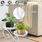 2 Tier White Plant Stand, Metal Flower Stand Indoor Outdoor, Anti-Rust Iron Plant Shelf, Round Flower Pot Stands for Multiple Plants, Display Rack Potted Plant Holders for Garden Home Decor