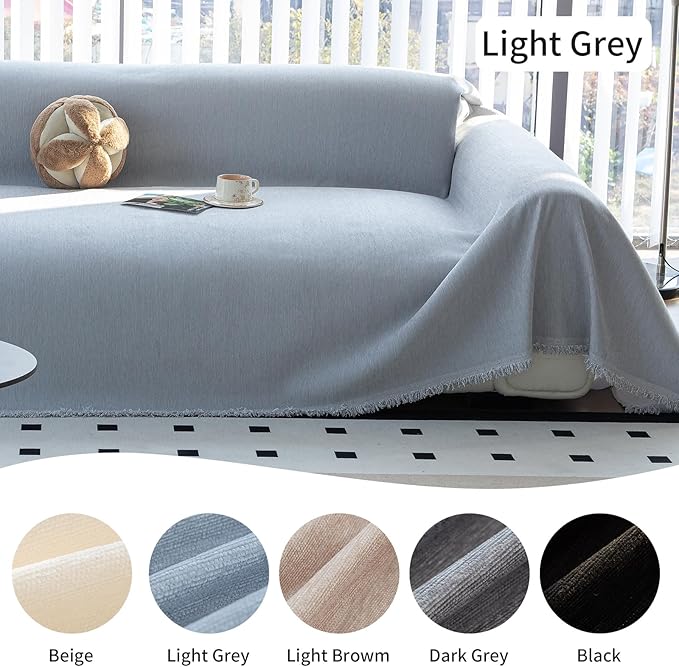 Durable Couch Cover Blanket, Sofa Blanket Cover Washable, Oversized Couch Cover Pet Friendly, Chenille Sofa Cover Blanket for 2-3 Cushions Sofas Solid Color(71"x 118"/Light Grey/1pc)
