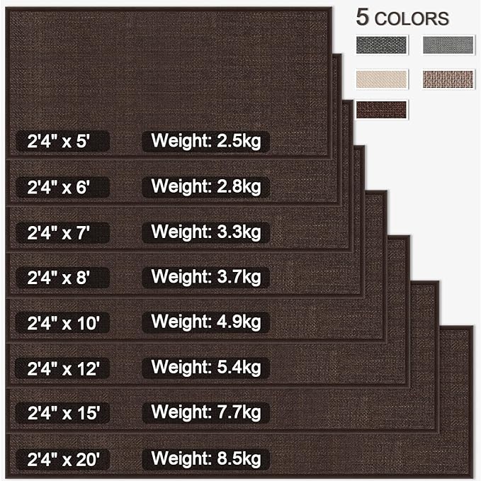 8ft Natural Jute Hallway Runner Rug Non Slip Washable, Rubber Backed Long Indoor Entryway Runner, Absorbent Kitchen Carpet Sink Rug, Deep Brown