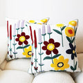 Embroidered Throw Pillow Cover Boho Floral Pillow Covers for Couch Sofa Botanical Leaves Cotton Linen Bohemian Pillow Covers 3D Big Flowers Multicolor 2PCS Pillowcase Covers 18x18 Inch