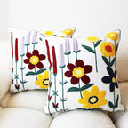 Embroidered Throw Pillow Cover Boho Floral Pillow Covers for Couch Sofa Botanical Leaves Cotton Linen Bohemian Pillow Covers 3D Big Flowers Multicolor 2PCS Pillowcase Covers 18x18 Inch