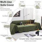 ROOMLIFE Green Sofa Cover, Vintage Boho Couch Cover for 3 Cushion Sofa, Non Slip Soft Chenille Sofa Slipcovers for Dog, Washable Furniture Sofa Protector Cover with Tassel for Living Room, 71''X150”