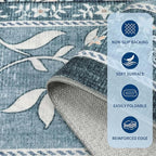 GarveeHome Provence Misty Blue 2x6 Washable Kitchen Runner Rugs Non Slip Vintage Boho Cottage Long Rug for Hallways Bedroom Entryway Bathroom Mat with Rubber Back