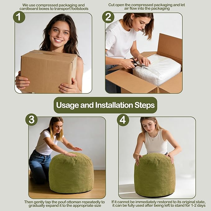Sqodok Round Stuffed Pouf Ottoman for Foot Stools, 20"x 15" Corduroy Poufs Ottoman with Shredded Foam Filling, Washable Floor Poufs Foot Rest for Living Room Bedroom Home Decor and Office Chair