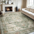 AMOAMI Vintage Soft Green Area Rug - 9x12, Non-Slip, Washable for Living Room, Bedroom, Dining Room, Office